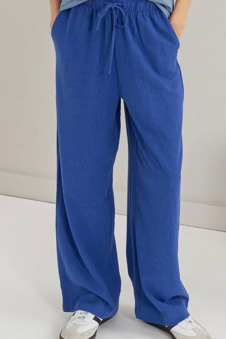 Cobalt Blue Linen Blend Pants