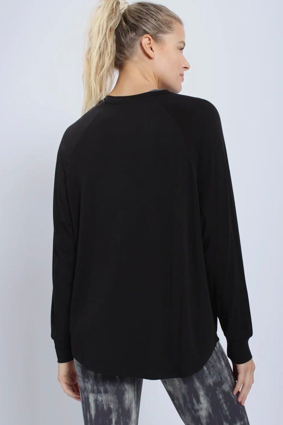 Black Tencel Butter Soft Long Sleeve Notched Flow Top