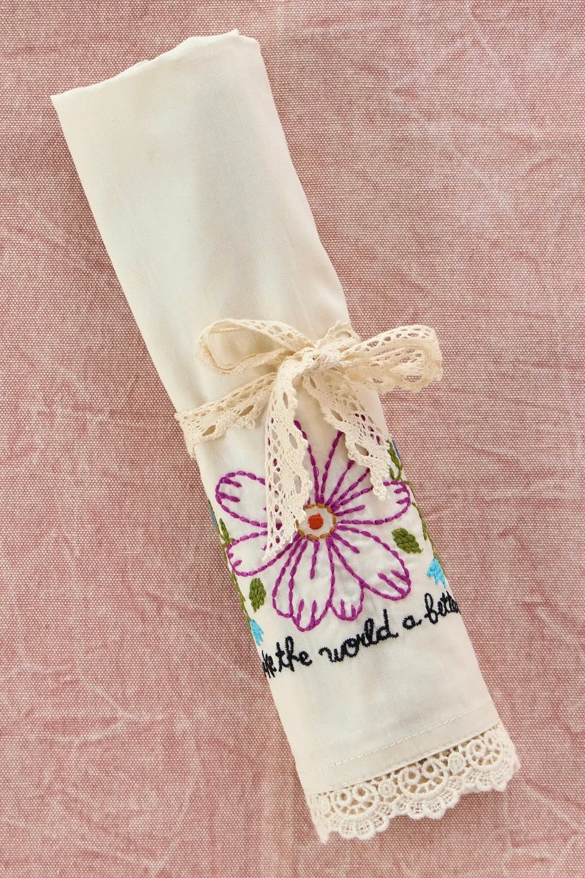 Natural Life Embroidered Cotton Giving Pillowcase- You Make the World Better
