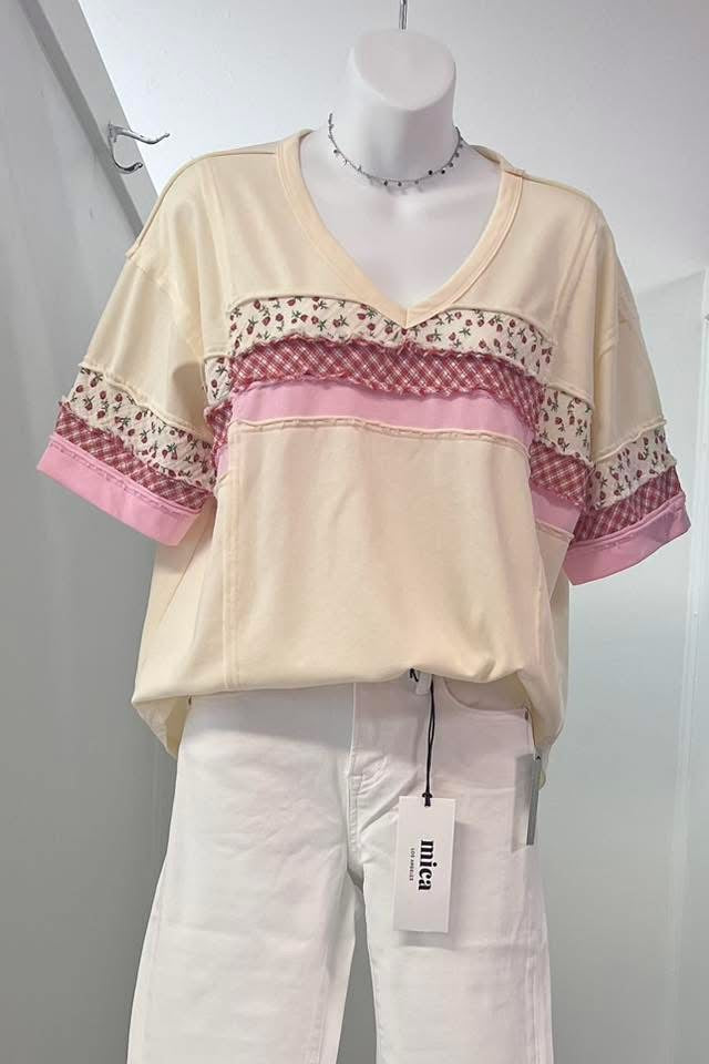 Mixed Fabrics Stripe Top with Heart Patch
