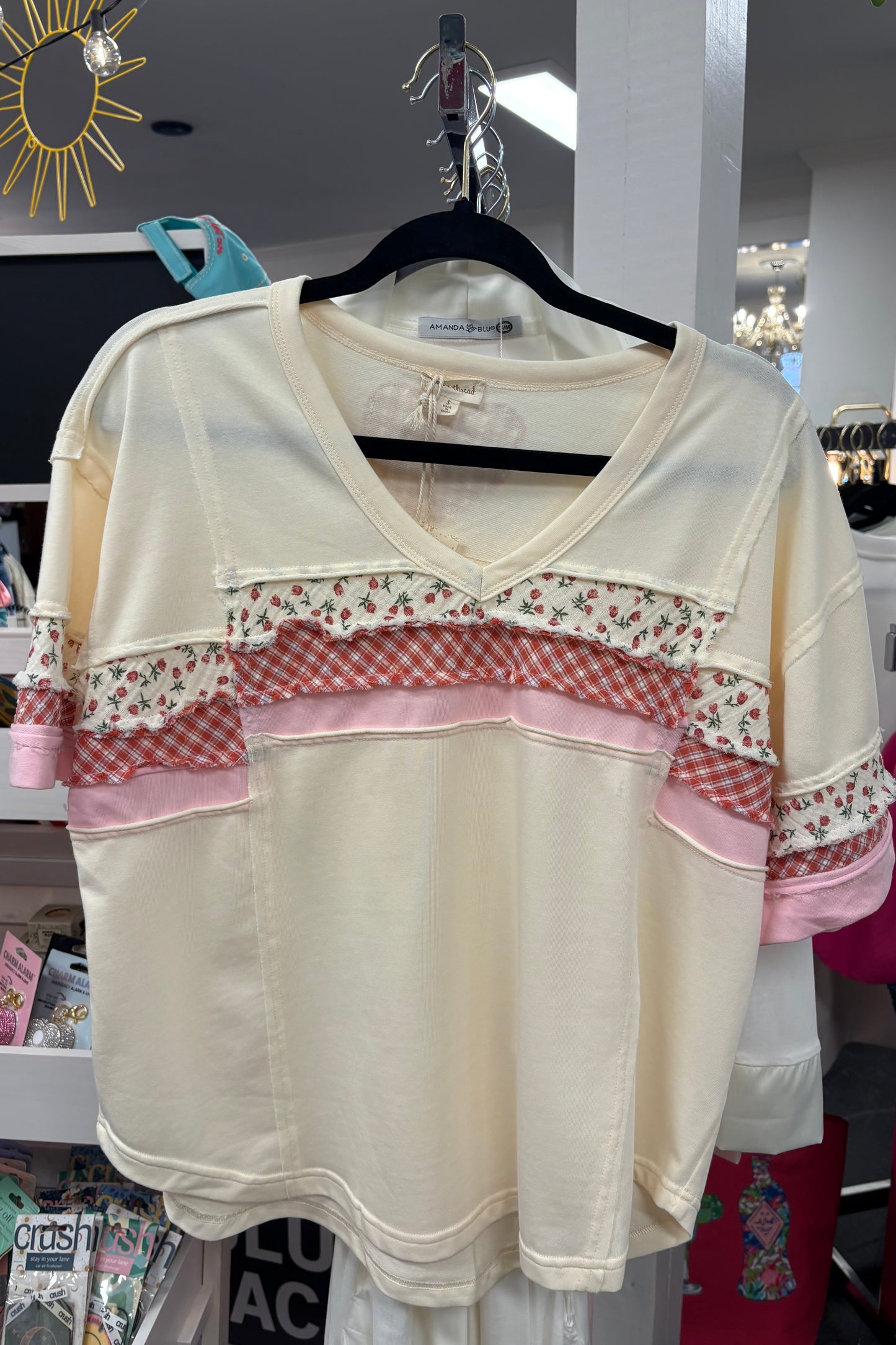 Mixed Fabrics Stripe Top with Heart Patch