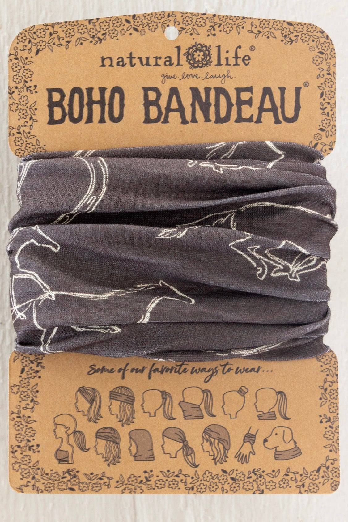 Natural Life Boho Bandeau Headband in Western Wild Chocolate Horses