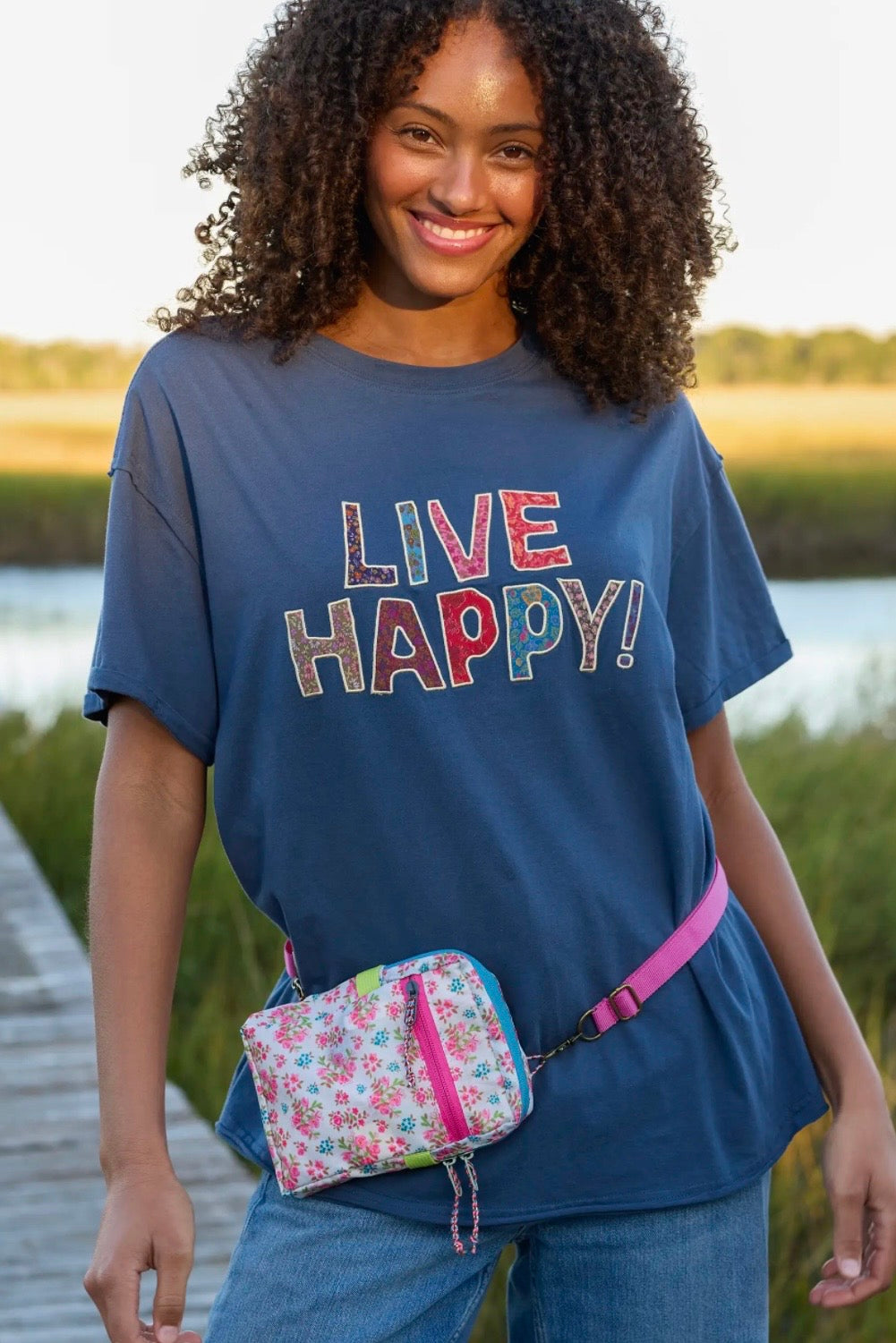 Natural Life Live Happy Appliqué Tee