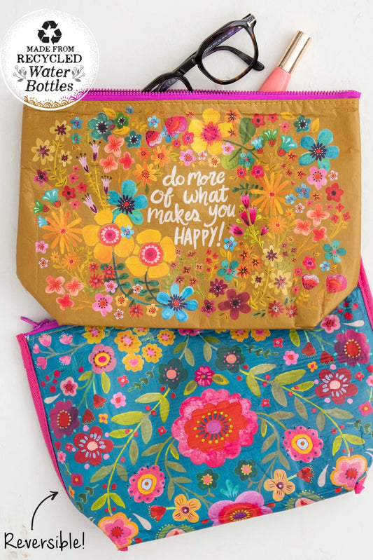 Natural Life Reversible Recycled Zippered Pouch- Do More of What Makes You Happy