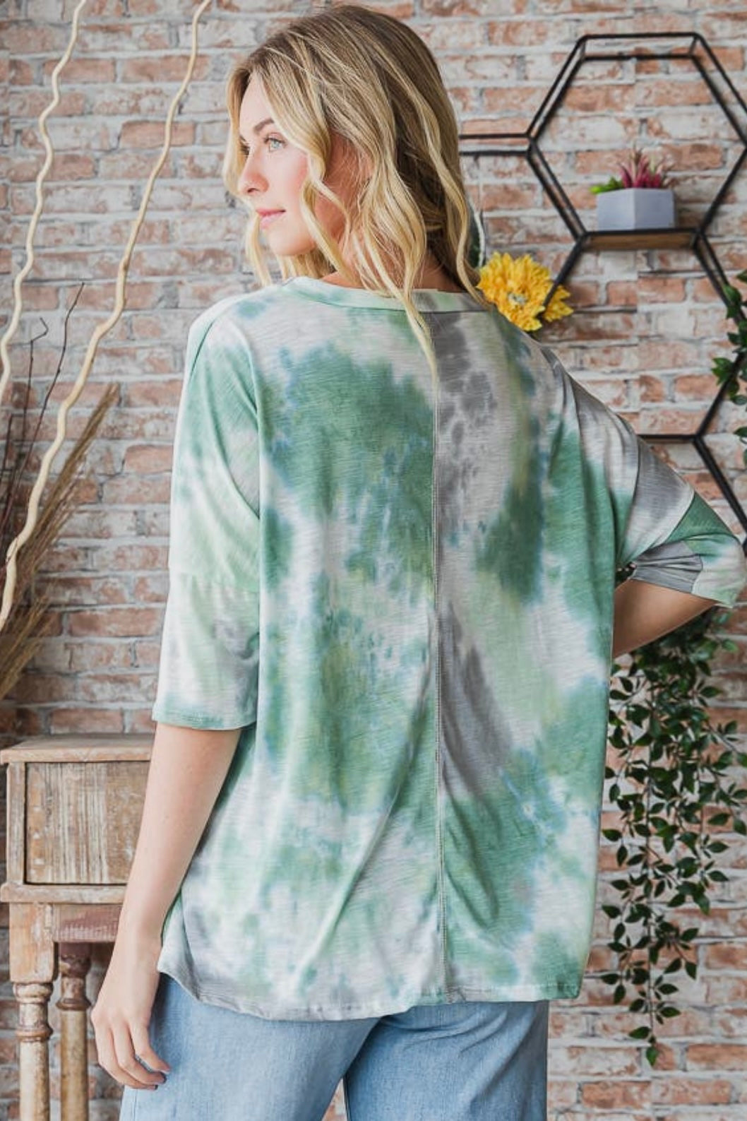 HOLIDAY SALE Green Tie Dye Short Sleeved Oversized Top- reg. $25.99