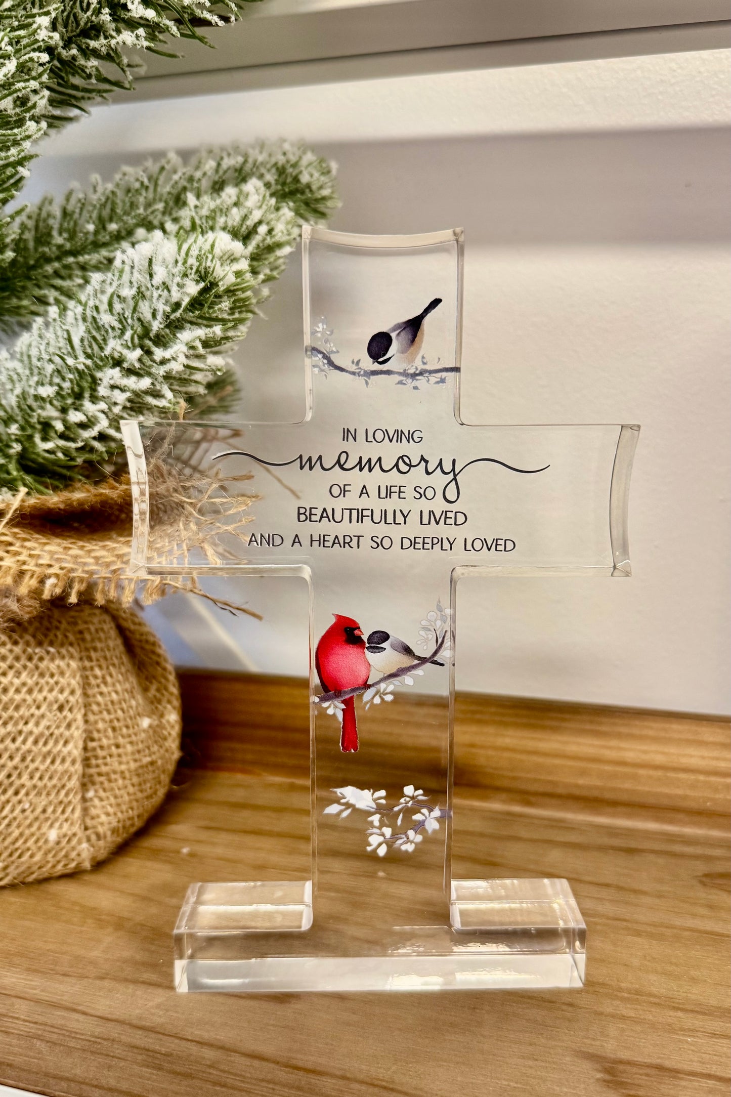Memory 7" Keepsake Acrylic Cardinal Cross Plaque