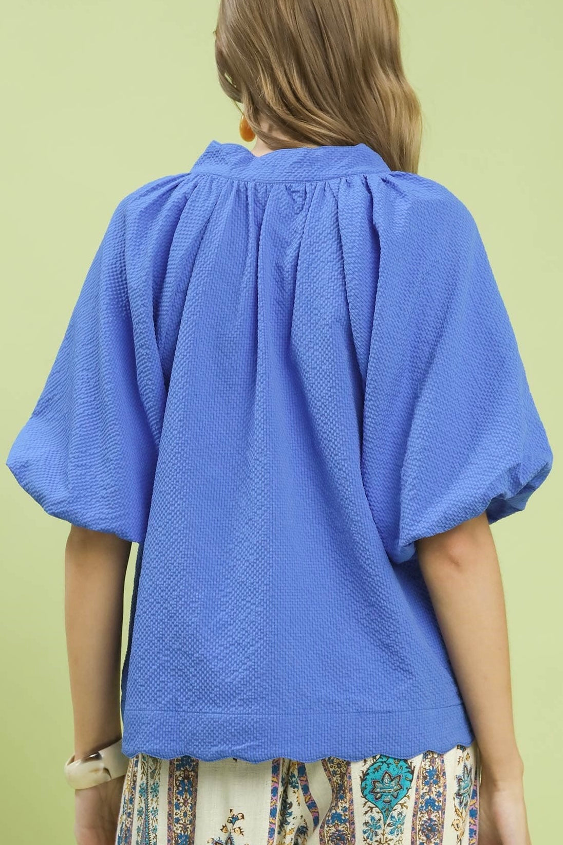 Umgee Ocean Blue Scalloped Hem Top