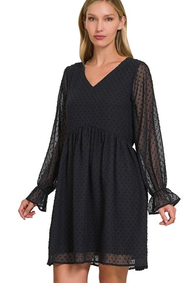 Black Chiffon Dress with Long Sheer Sleeves