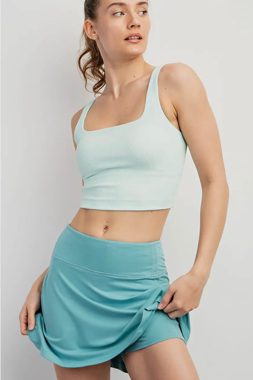 Tidal Wave Blue Butter Soft High Waist Skater Skort (Built in Shorts with Pockets)