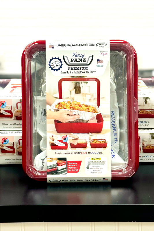 Red Fancy Panz Premium Set - Pan Frame with Lid, Hot/Cold Gel Pack, and Serving Spoon