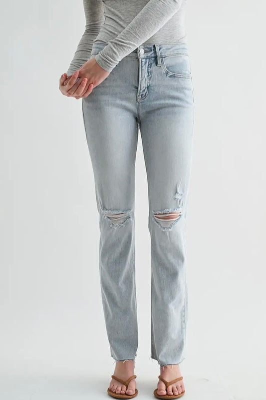 Mica Light Denim Mid-Rise Tummy Tuck Distressed Jean- 31" Inseam
