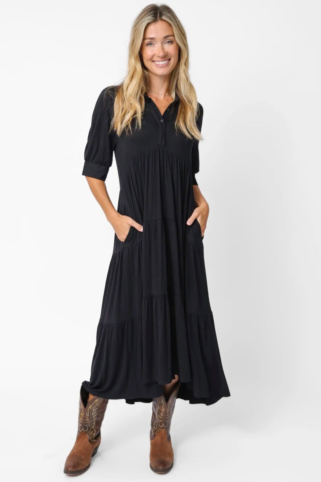 Natural Life Rebecca Butter Soft Midi Dress in Black