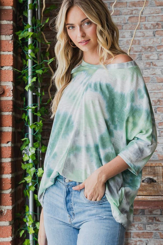 HOLIDAY SALE Green Tie Dye Short Sleeved Oversized Top- reg. $25.99