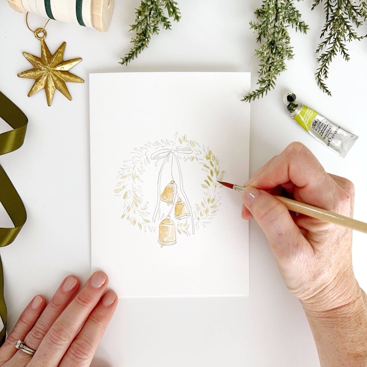 Christmas Wreaths Paintable Watercolor Notecard Set of 8- Emily Lex Studio