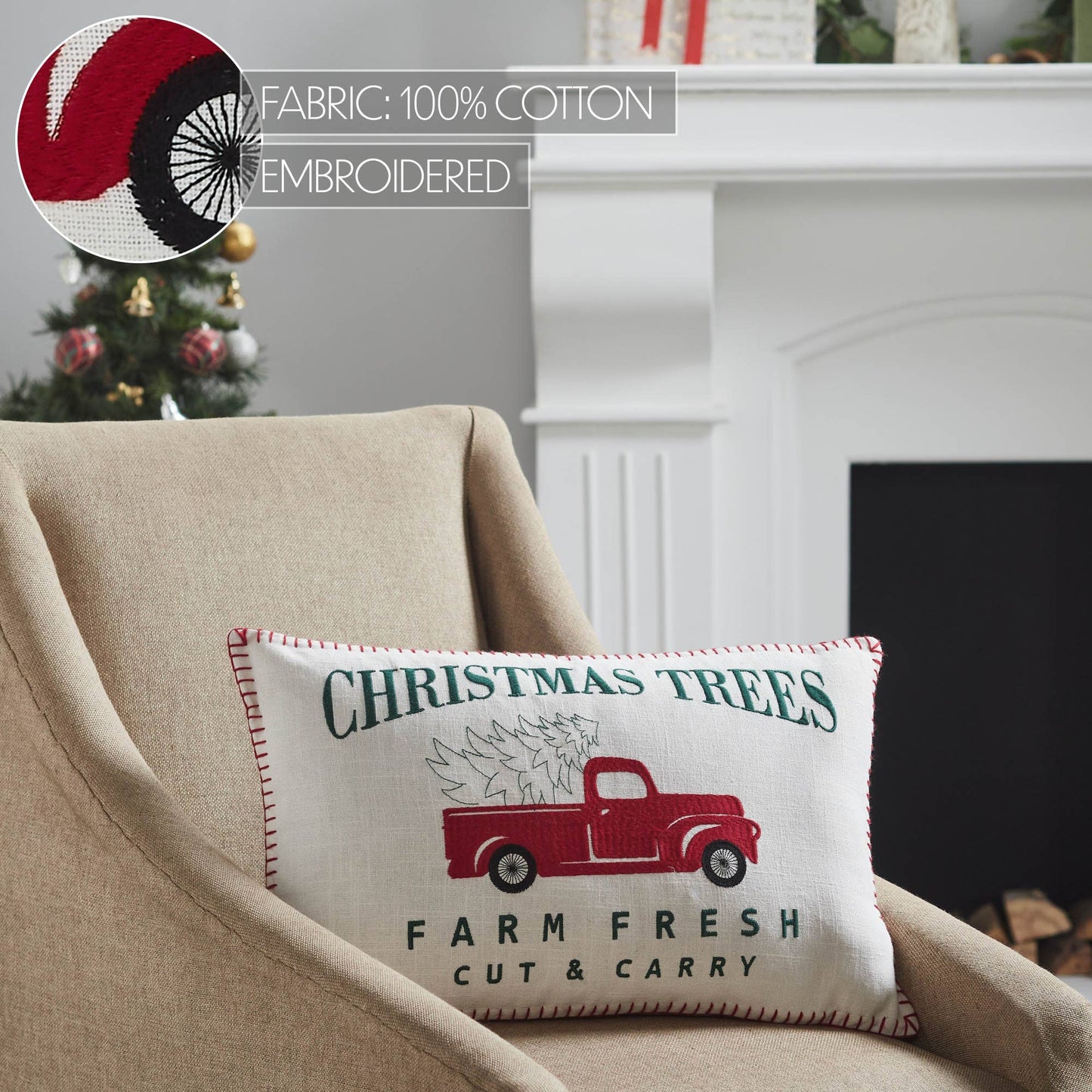 Farm Fresh Red Truck Christmas Trees Pillow
