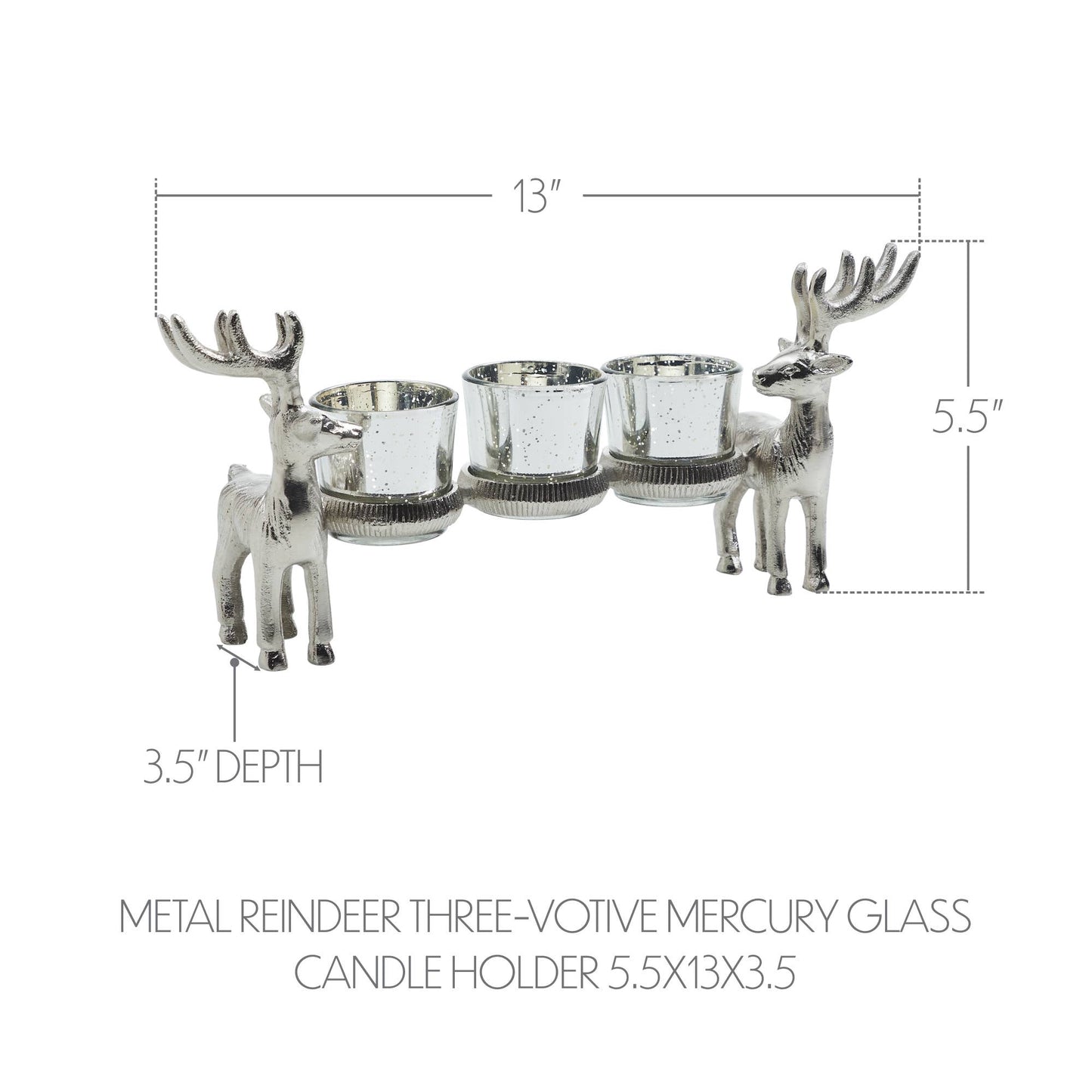 Three-Votive Mercury Glass Silver Reindeer Candle Holder