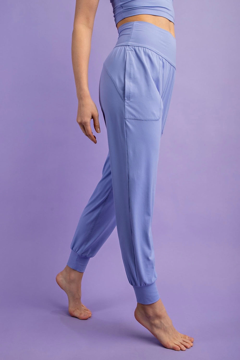 Hyacinth Blue Butter Soft High Waist Jogger Pants with Pockets