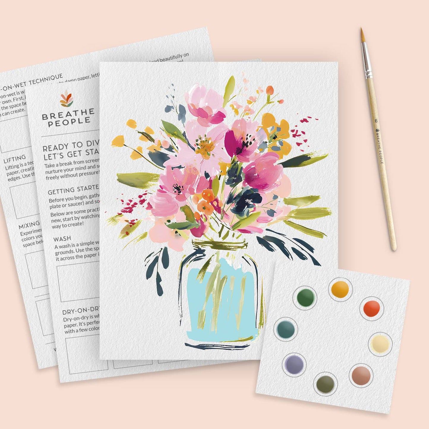 Breathe People Jar of Flowers All-In-One Beginner Watercolor Paint Set