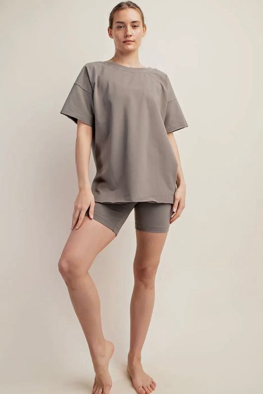 Smoky Olive Oversized Reversible V/Round Neck Short Sleeve Stretchy Tee