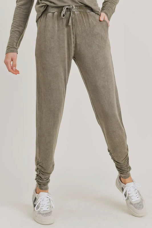 Olive Mineral Washed Jogger Pants