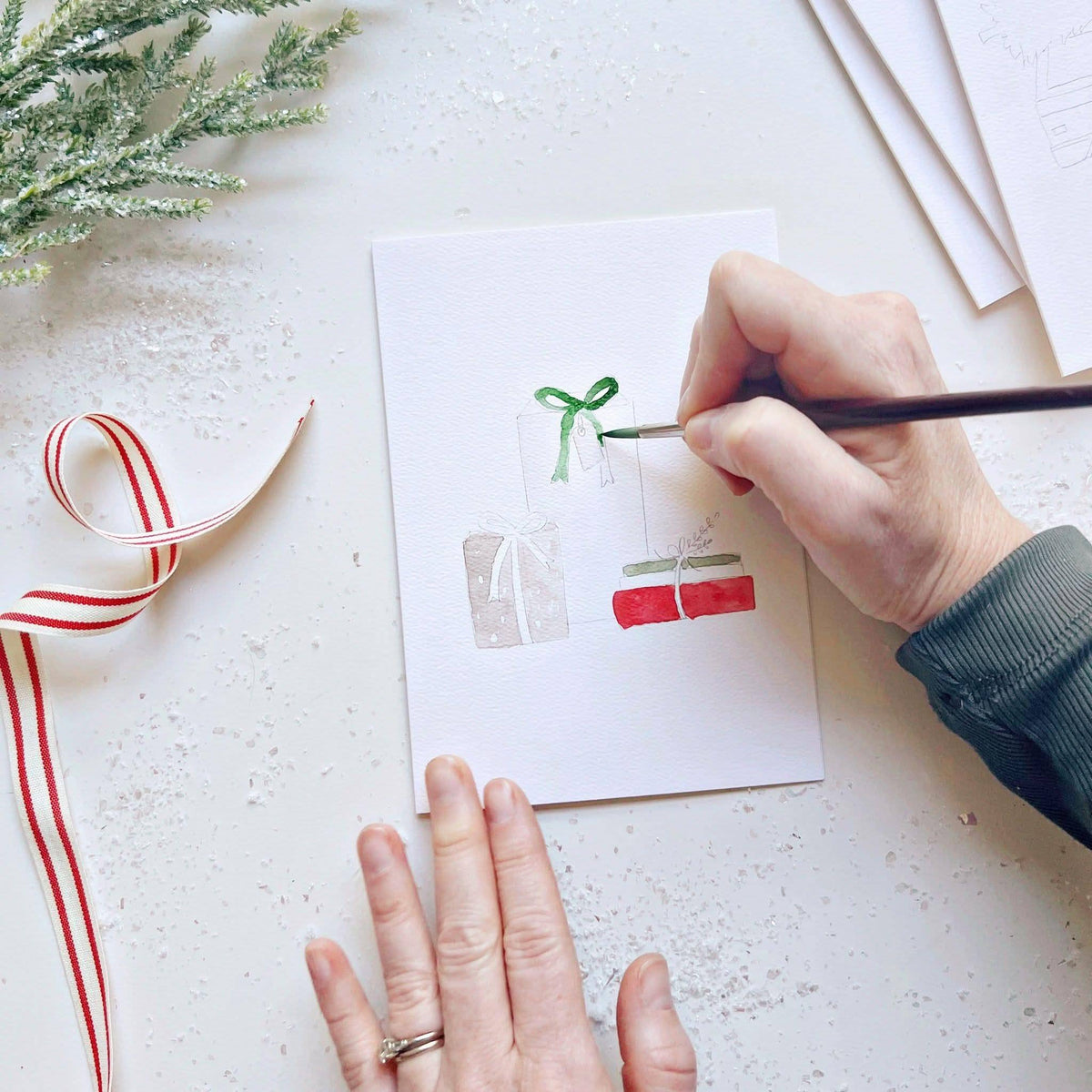 Christmas Cheer Paintable Watercolor Notecard Set of 8- Emily Lex Studio