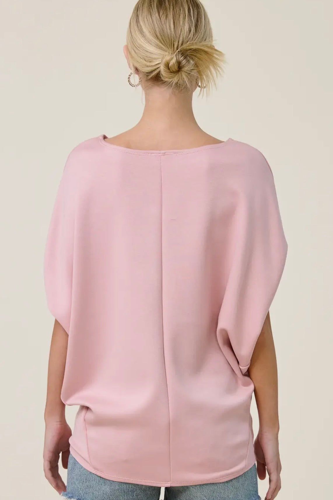 Charlotte Avery Light Pink Short Sleeve Scuba Oversized Top