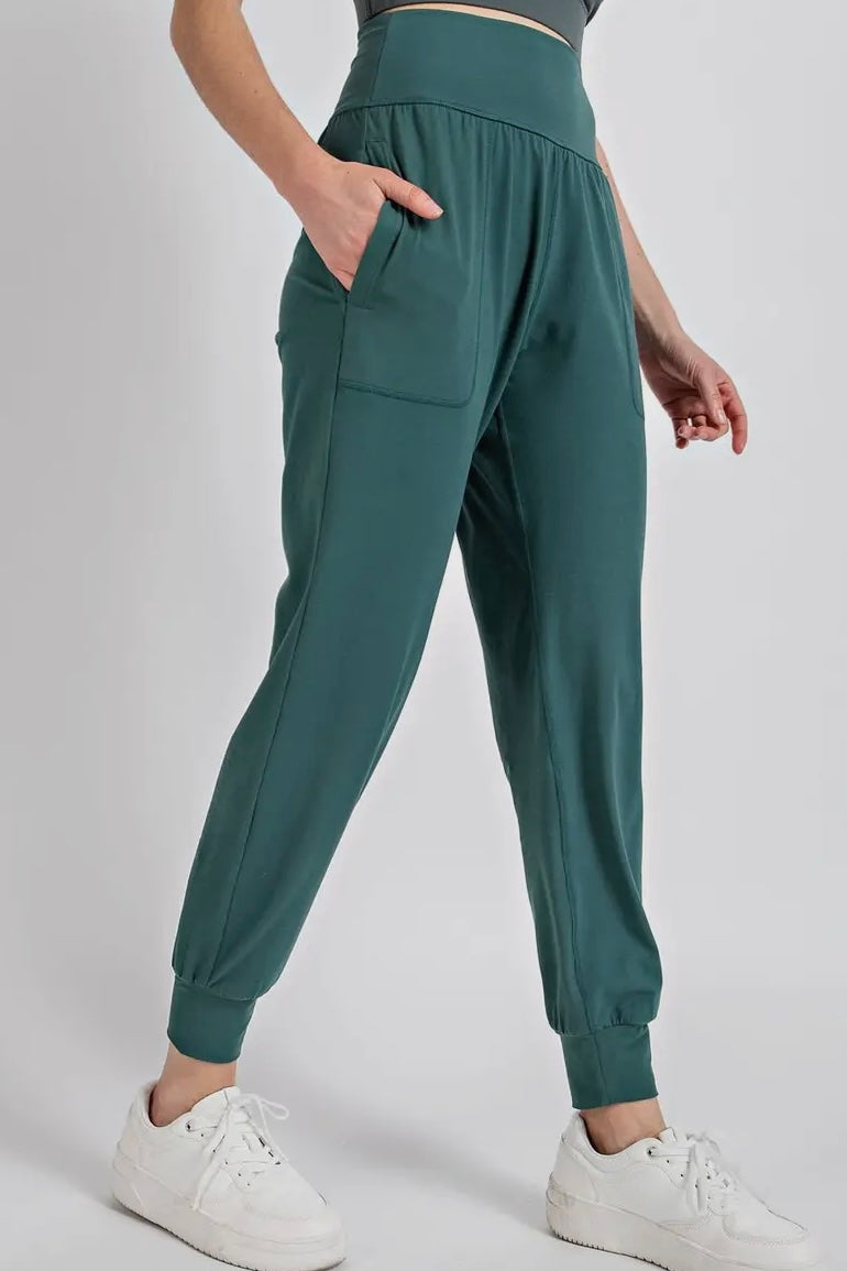 Everglade Green Butter Soft High Waist Jogger Pants with Pockets