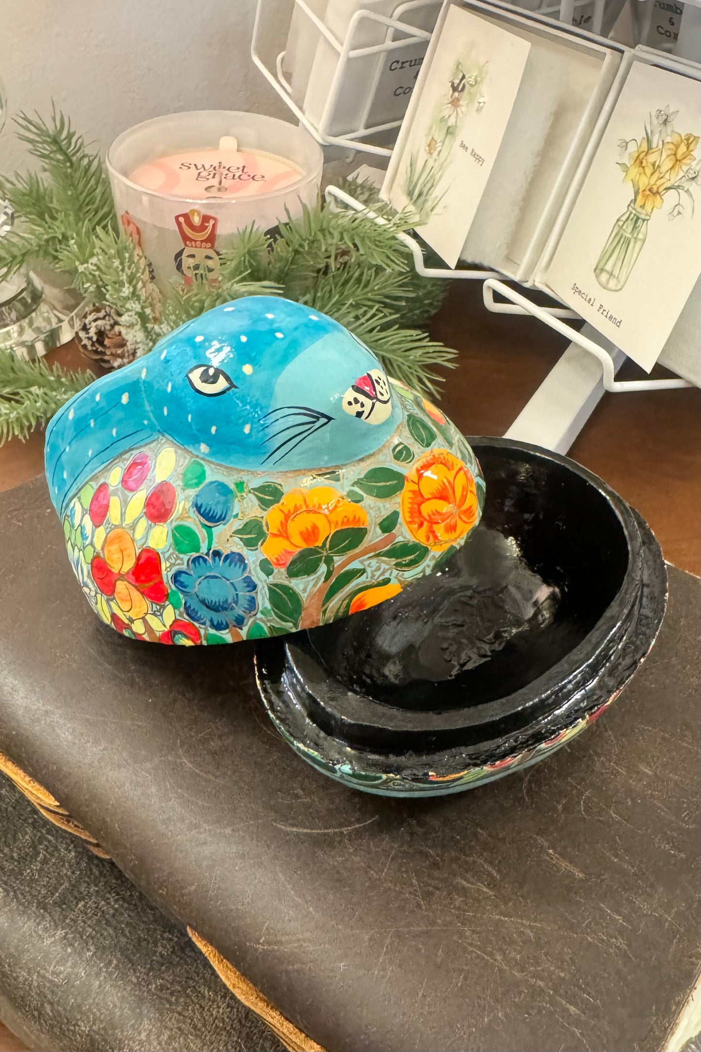 Hand Painted Teal Bunny Box