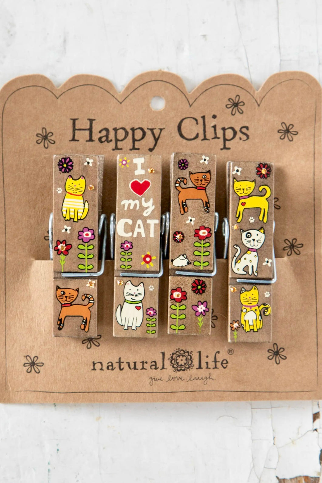 Natural Life Happy Clips- I Love My Cat, Set of 4