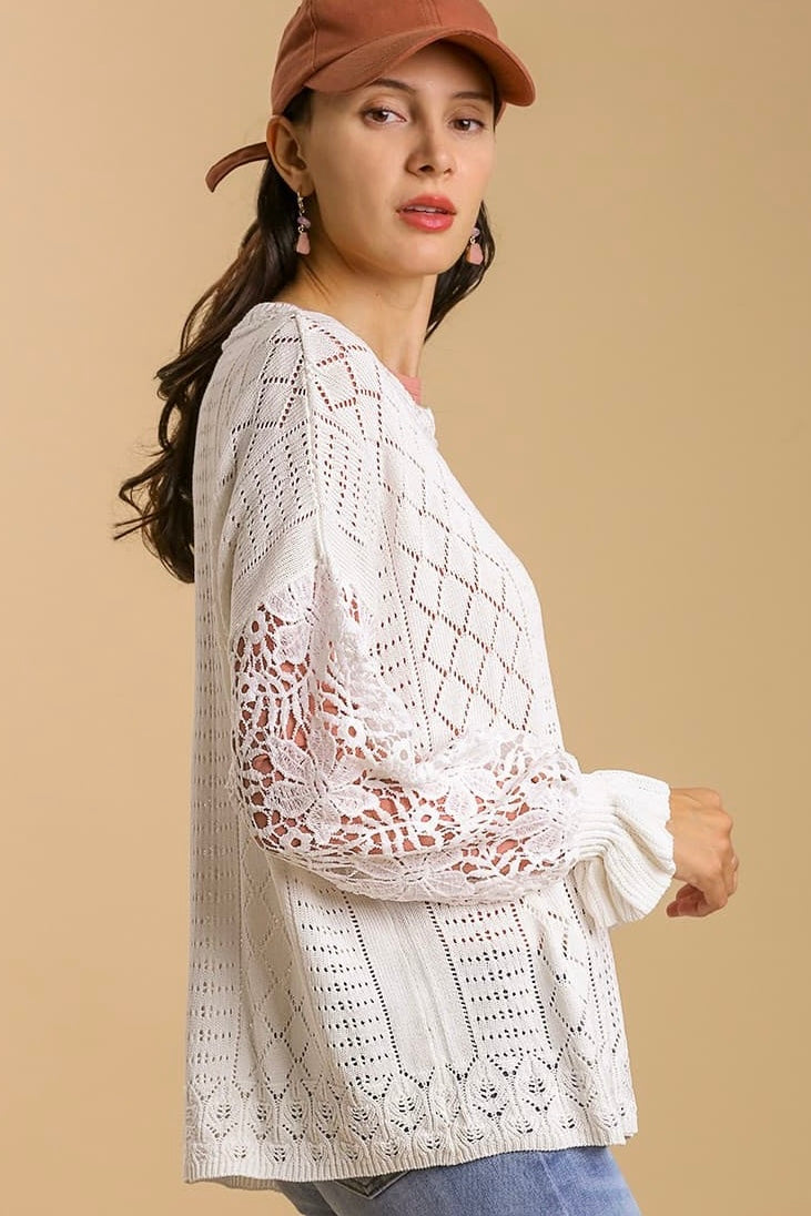 Umgee Cream Crochet Sweater