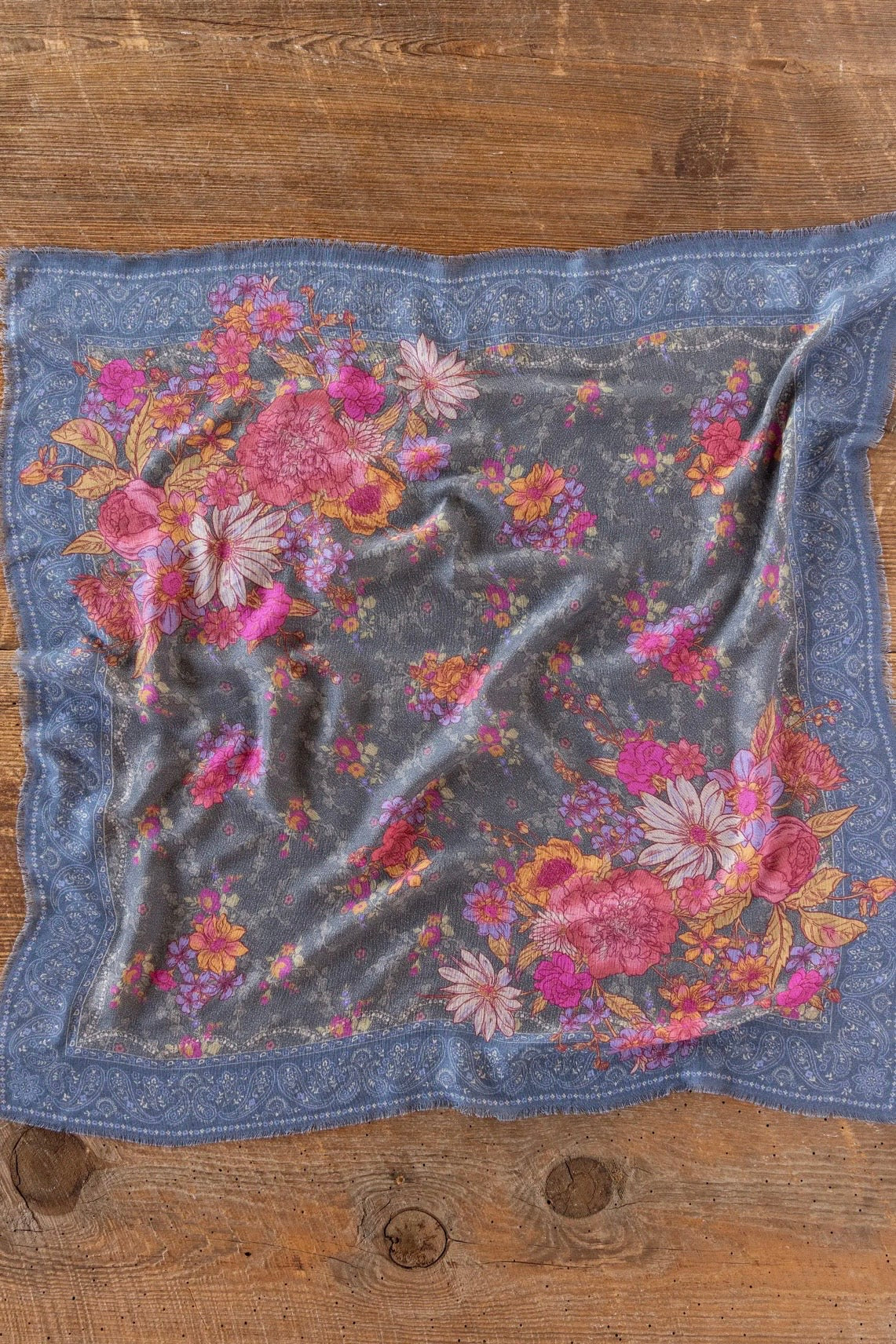 Natural Life Boho Bandana Scarf- English Garden Charcoal