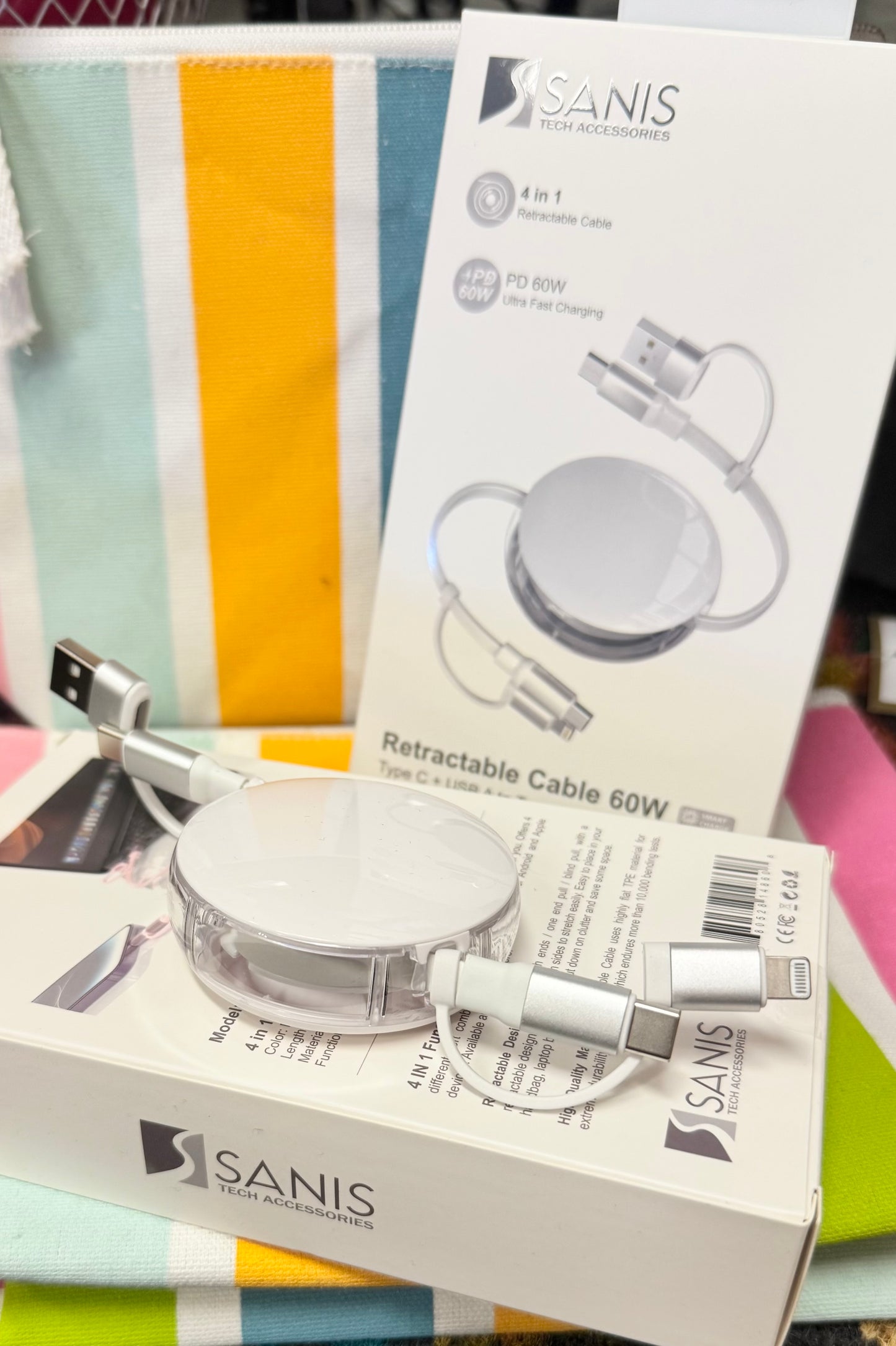 Sanis 4 in 1 Ultra Fast Charging Retractable Cable