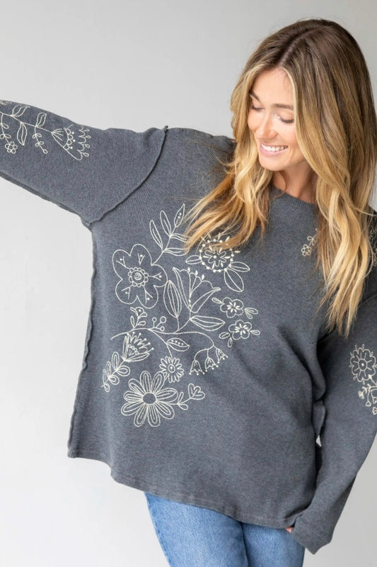 Natural Life Aida Embroidered Thermal Long Sleeve Shirt