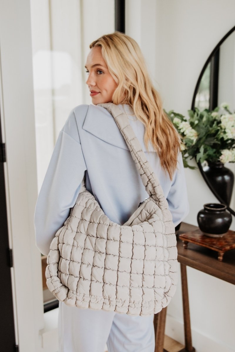Katydid Sand Oversized Quilted Hobo Tote Bag