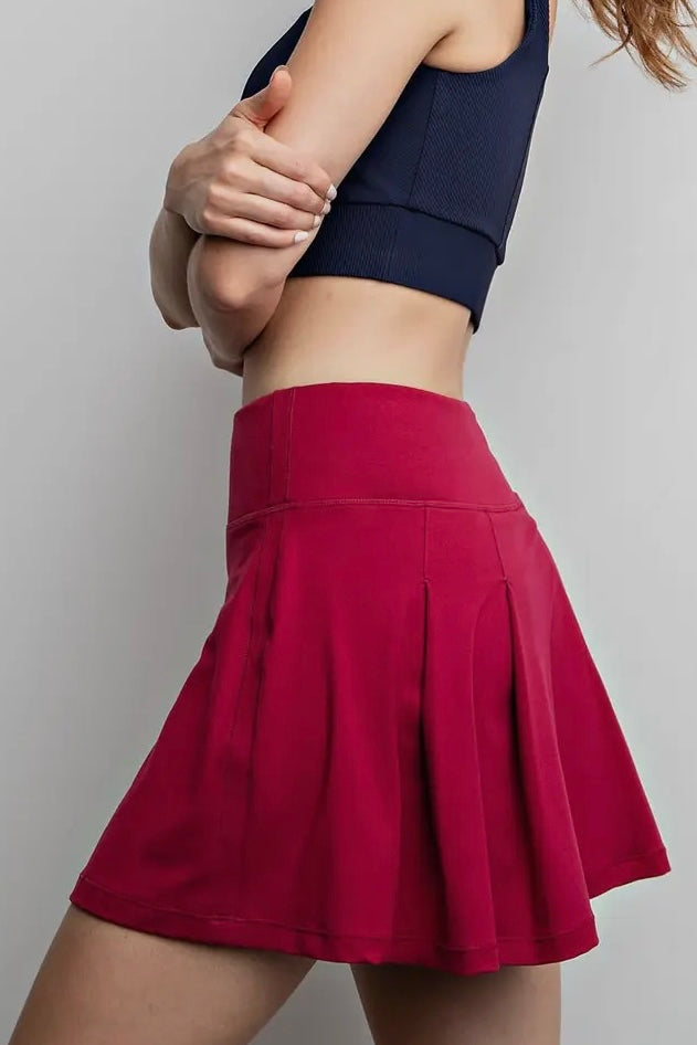 Pomegranate Butter Soft High Waist Skater Skort (Built in Shorts with Pockets)