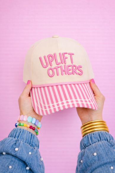 "Uplift Others" Tan Cap with Patch Work and Pink Stripes