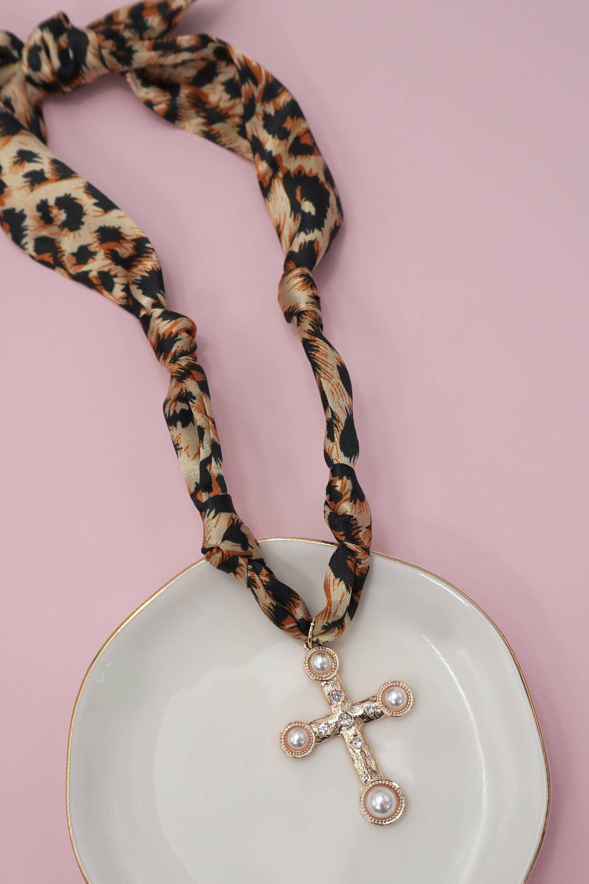 Scarf Necklace with Cross Charm