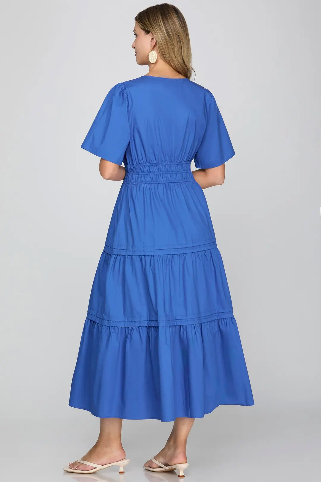 She + Sky Cobalt Blue Short Sleeve Tiered Midi Dress Small