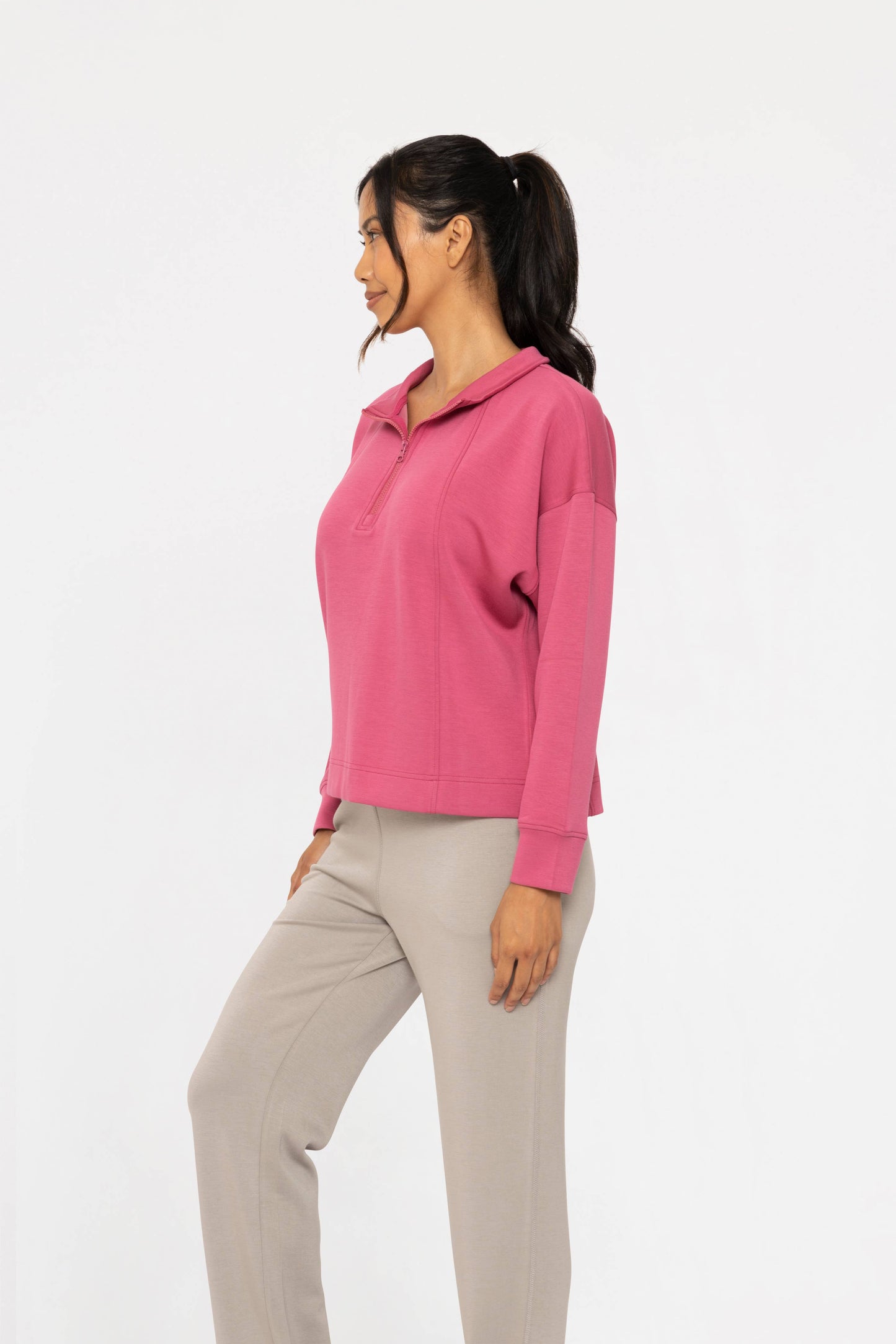 Soft Magenta Elevated Quarter Zip Up Pullover Top