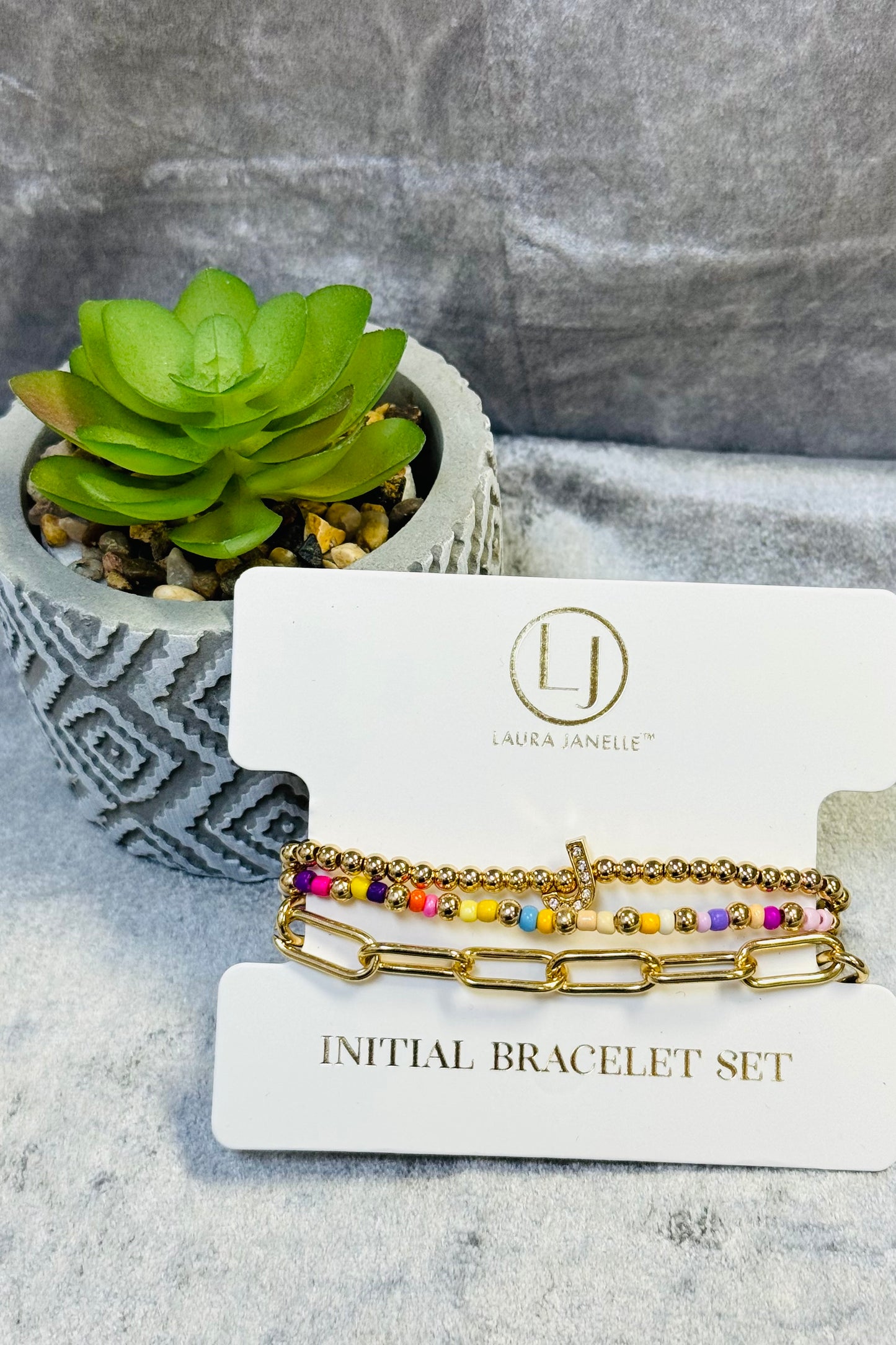 Laura Janelle Initial Bracelet Set in Gold  (Choose your initial.)