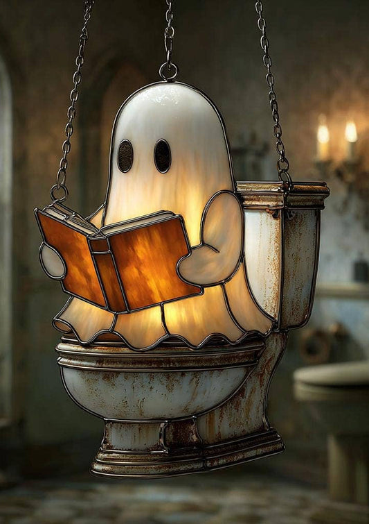 Reading Ghost Bathroom Window Hanging, Halloween Decor: 10x10"