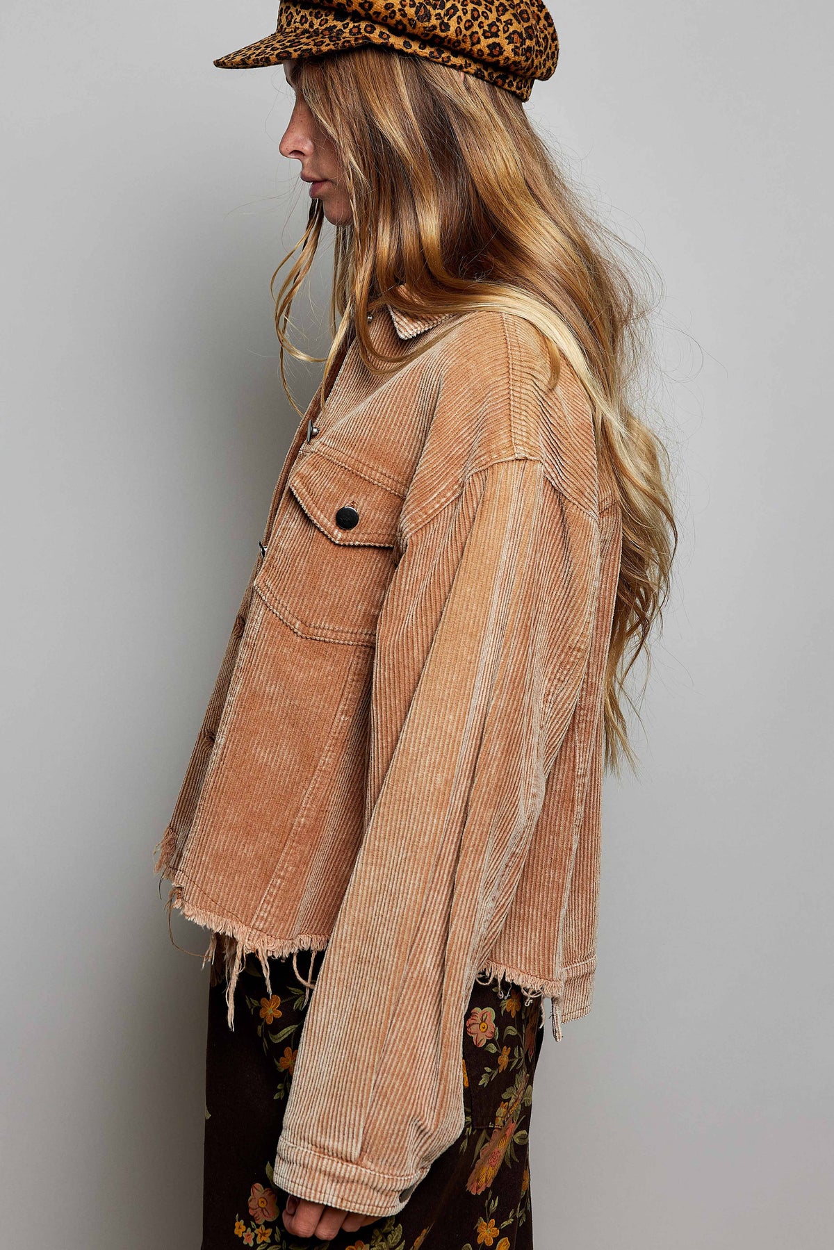POL Pocket Front Button Down Corduroy Trucker Jacket
