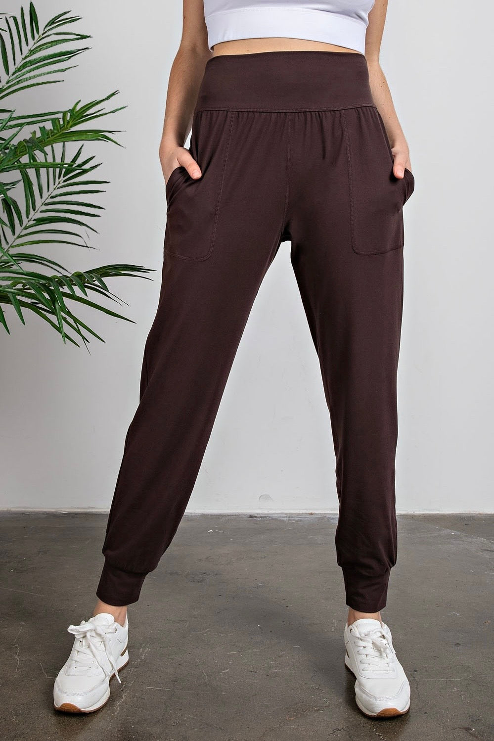 Espresso Brown Butter Soft High Waist Jogger Pants with Pockets