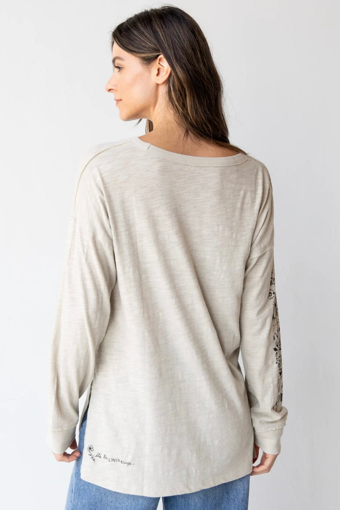 Natural Life Long Sleeve Cotton Doodle Tee - Moonstruck Tan