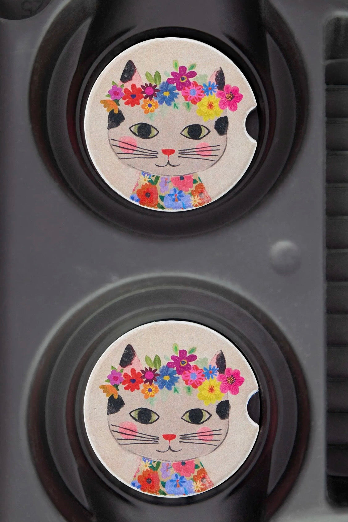 Natural Life Car Coasters- Floral Cat Set of 2