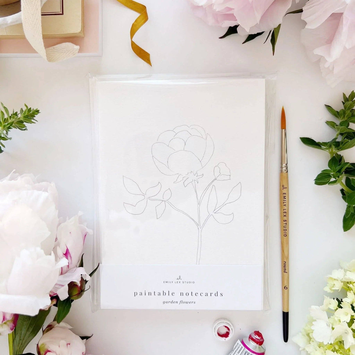 Garden Flowers Paintable Watercolor Notecard Set of 8- Emily Lex Studio