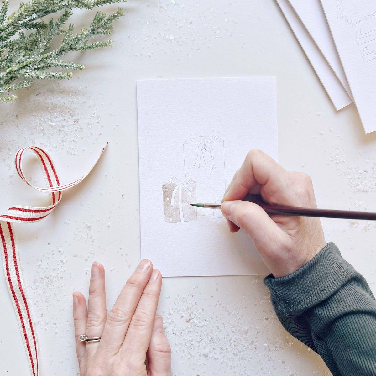 Christmas Cheer Paintable Watercolor Notecard Set of 8- Emily Lex Studio