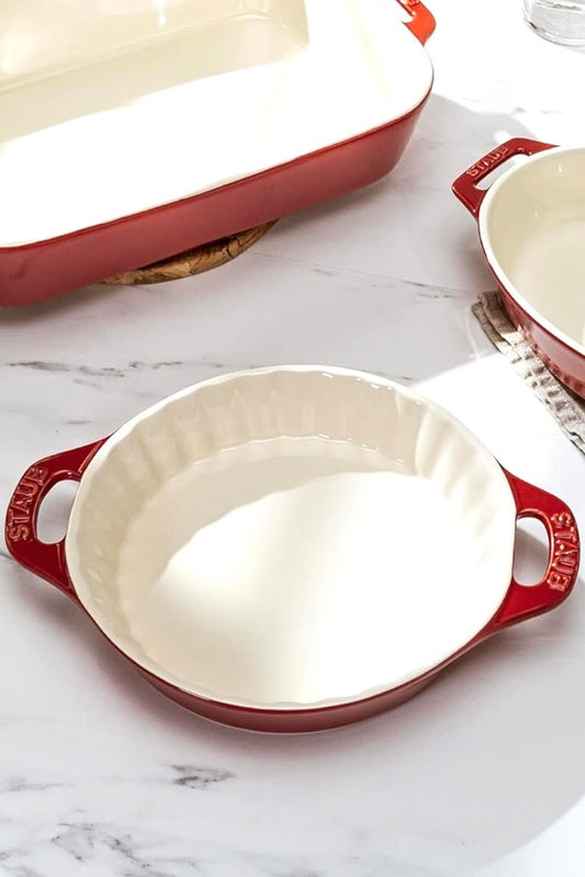 Staub Stoneware 9-inch Pie Dish, Cherry Red