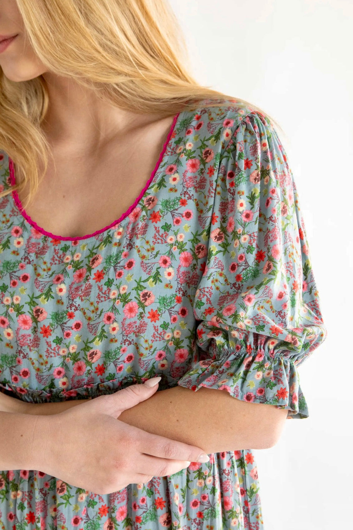 Natural Life Collette Short Dress Blue Pink Floral Natural Life Collette Short Dress Blue Pink Floral
