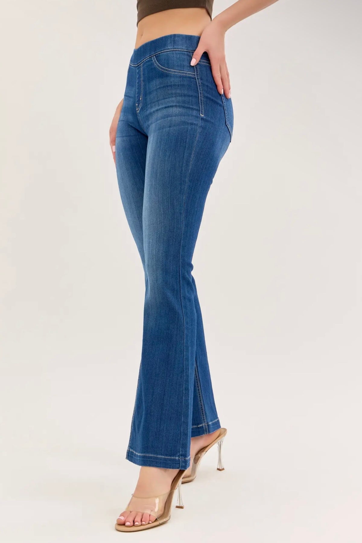 Petite Cello Dark Wash Pull On Flare Ultra Stretchy Denim Jegging- 30" Inseam